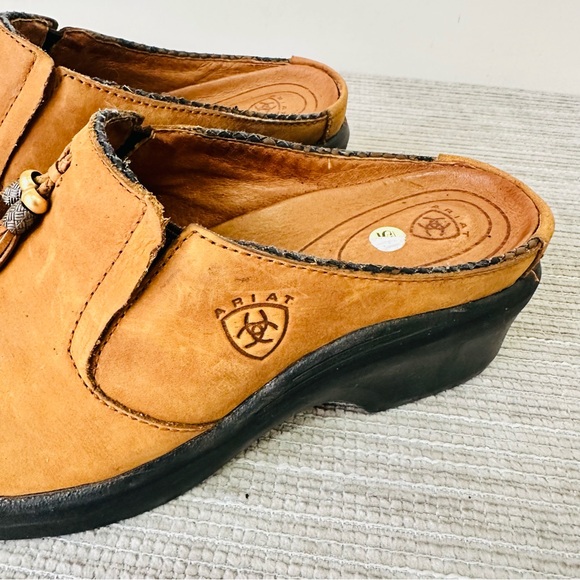 Ariat Womens Mendocino Mules Shoes Size 8,5 Brown Leather Slip On Tassel Clogs - Picture 3 of 10